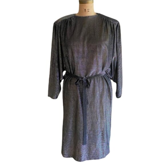 Vintage 80s  Miss Renfrew silver tunic dress with belt - Picture 1 of 17